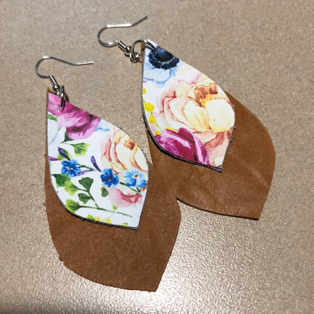 Leather teardrop earrings, handmade